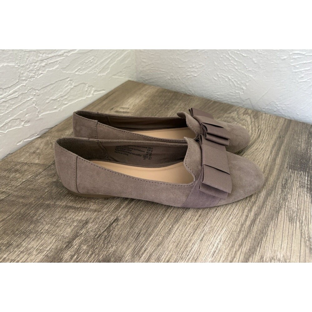 Fioni Women's Taupe Suede Loafers Flats With Bow Size 8